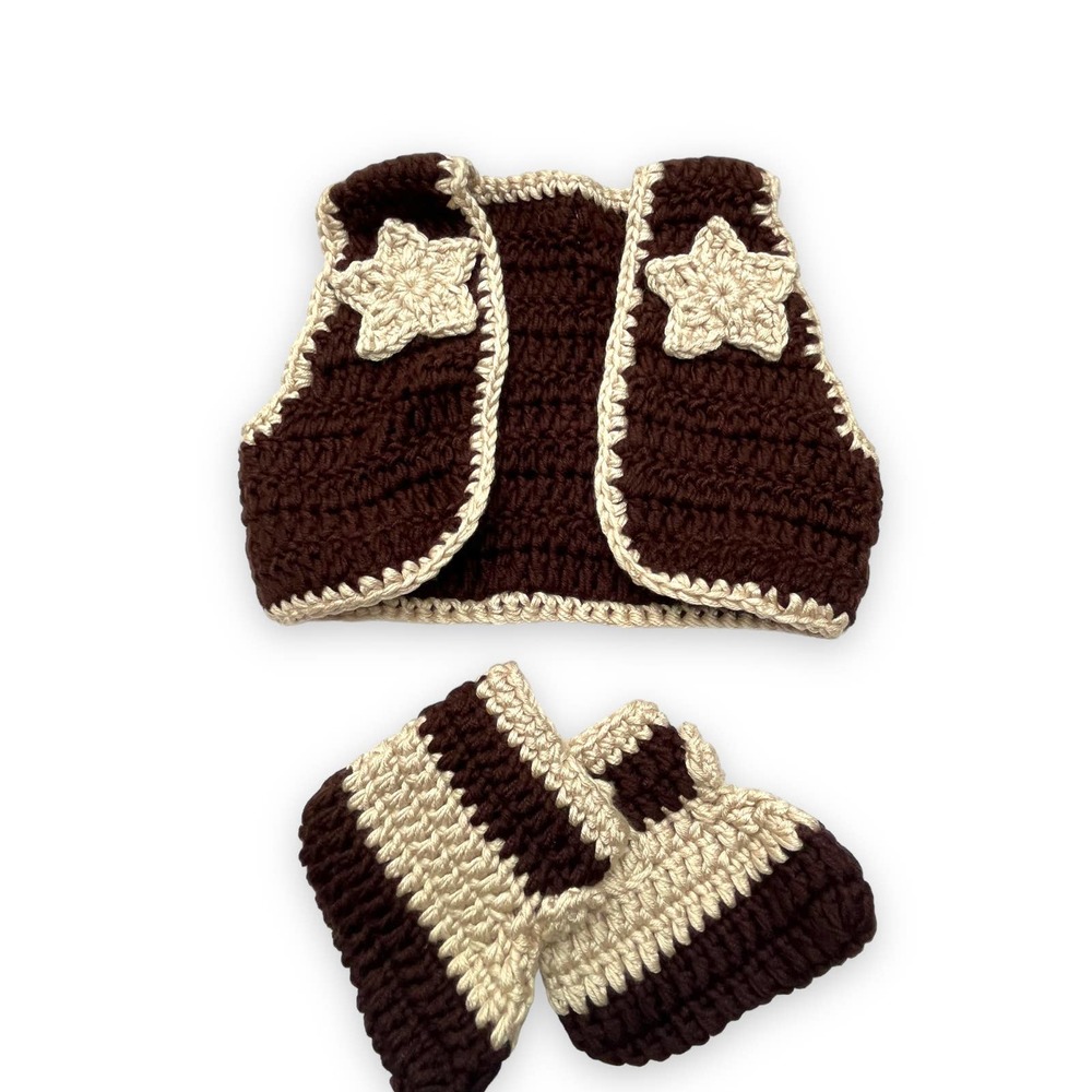 Newborn Baby COWBOY Knitted Photo Shoot Prop | Vest & Boots infant set